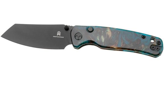 Afbeelding voor Bestechman Cicada's Wing-TL BMK24-R-3 Black PVD 10Cr15CoMoV, Clear Blue Resin, zakmes