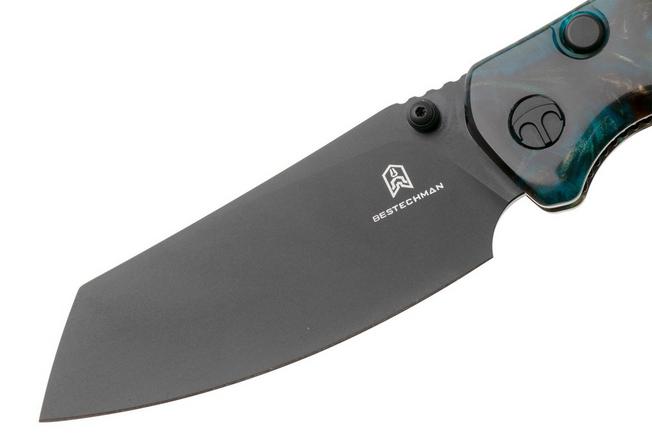 Afbeelding voor Bestechman Cicada's Wing-TL BMK24-R-3 Black PVD 10Cr15CoMoV, Clear Blue Resin, zakmes