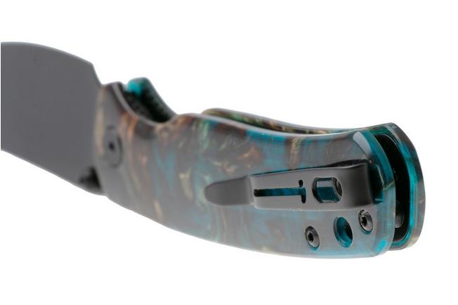 Afbeelding voor Bestechman Cicada's Wing-TL BMK24-R-3 Black PVD 10Cr15CoMoV, Clear Blue Resin, zakmes