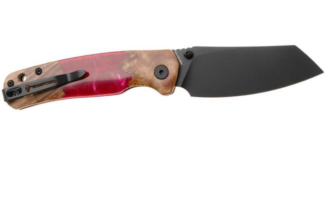 Afbeelding voor Bestechman Cicada's Wing-TL BMK24-W-1 Black PVD 10Cr15CoMoV, Wood and Red Resin, zakmes