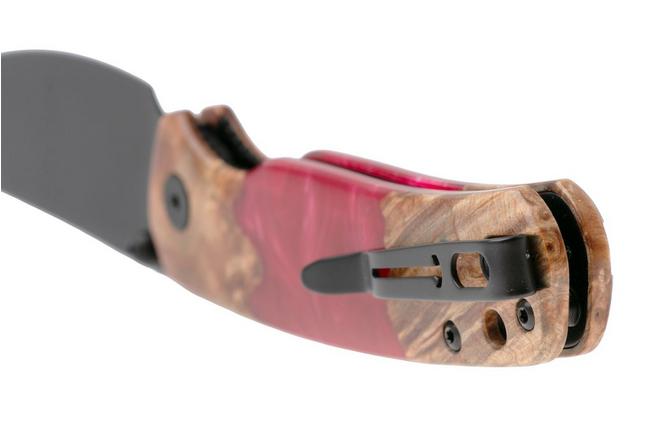 Afbeelding voor Bestechman Cicada's Wing-TL BMK24-W-1 Black PVD 10Cr15CoMoV, Wood and Red Resin, zakmes