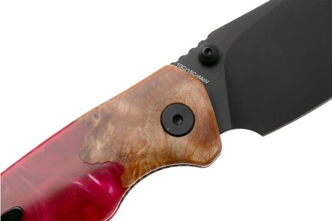 Afbeelding voor Bestechman Cicada's Wing-TL BMK24-W-1 Black PVD 10Cr15CoMoV, Wood and Red Resin, zakmes