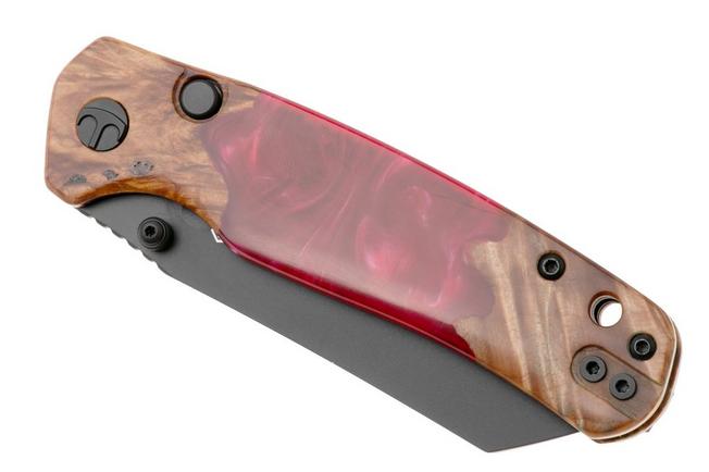 Afbeelding voor Bestechman Cicada's Wing-TL BMK24-W-1 Black PVD 10Cr15CoMoV, Wood and Red Resin, zakmes