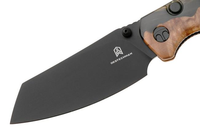 Afbeelding voor Bestechman Cicada's Wing-TL BMK24-W-2 Black PVD 10Cr15CoMoV, Wood and Black Gold Resin, zakmes