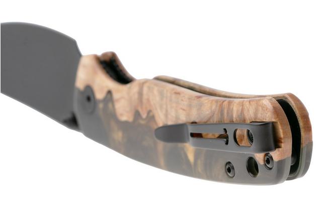 Afbeelding voor Bestechman Cicada's Wing-TL BMK24-W-2 Black PVD 10Cr15CoMoV, Wood and Black Gold Resin, zakmes