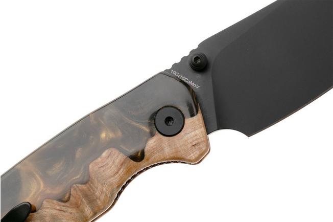 Afbeelding voor Bestechman Cicada's Wing-TL BMK24-W-2 Black PVD 10Cr15CoMoV, Wood and Black Gold Resin, zakmes