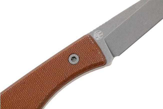 Afbeelding voor Big Idea Design USA Lookout TA-MA-NM Tanto Stonewashed Magnacut, Natural Micarta, vaststaand mes, Mak Kelsay design