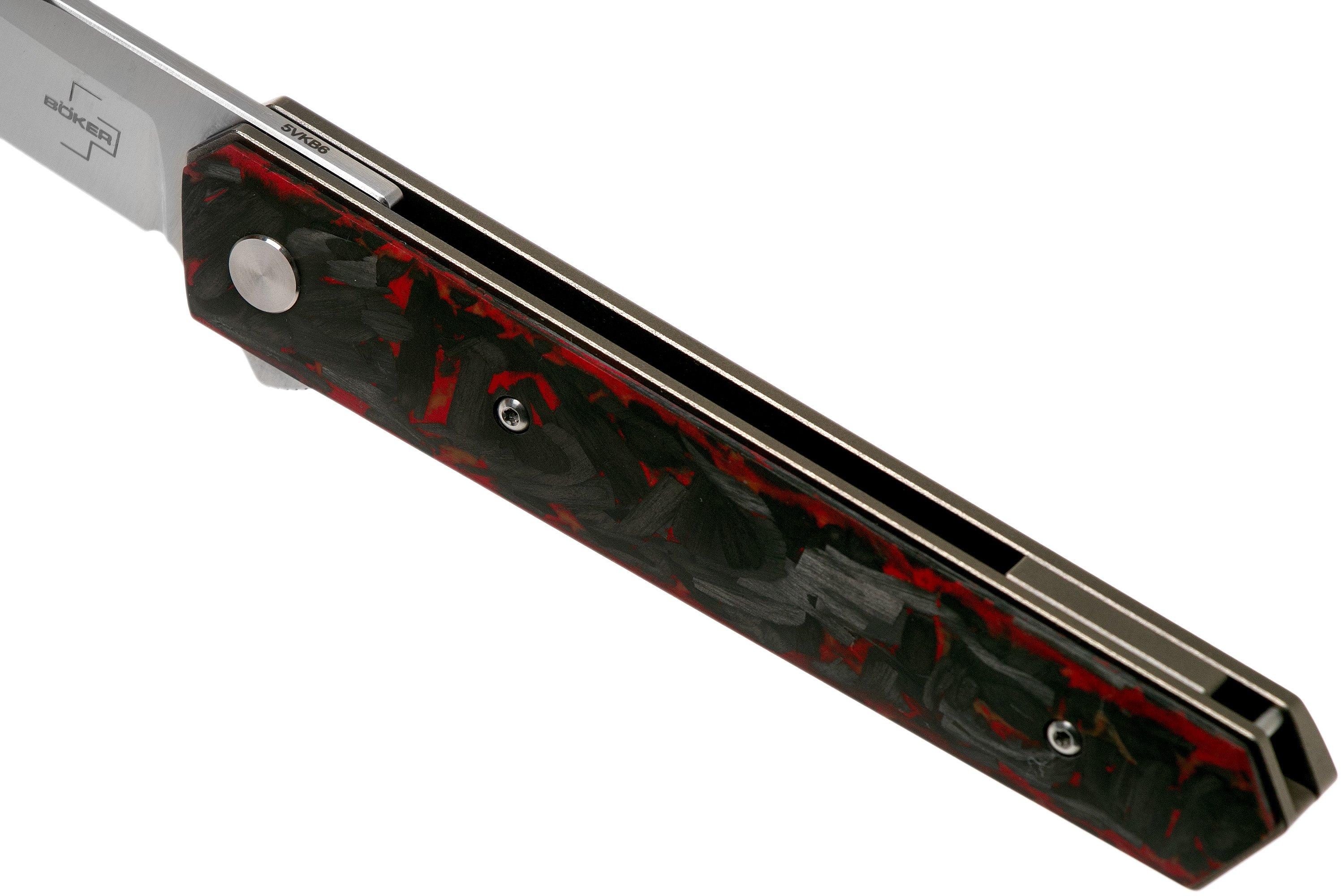 Böker Plus Kwaiken Flipper Red Marbled Carbon Fibre 01BO224 M390 pocket ...