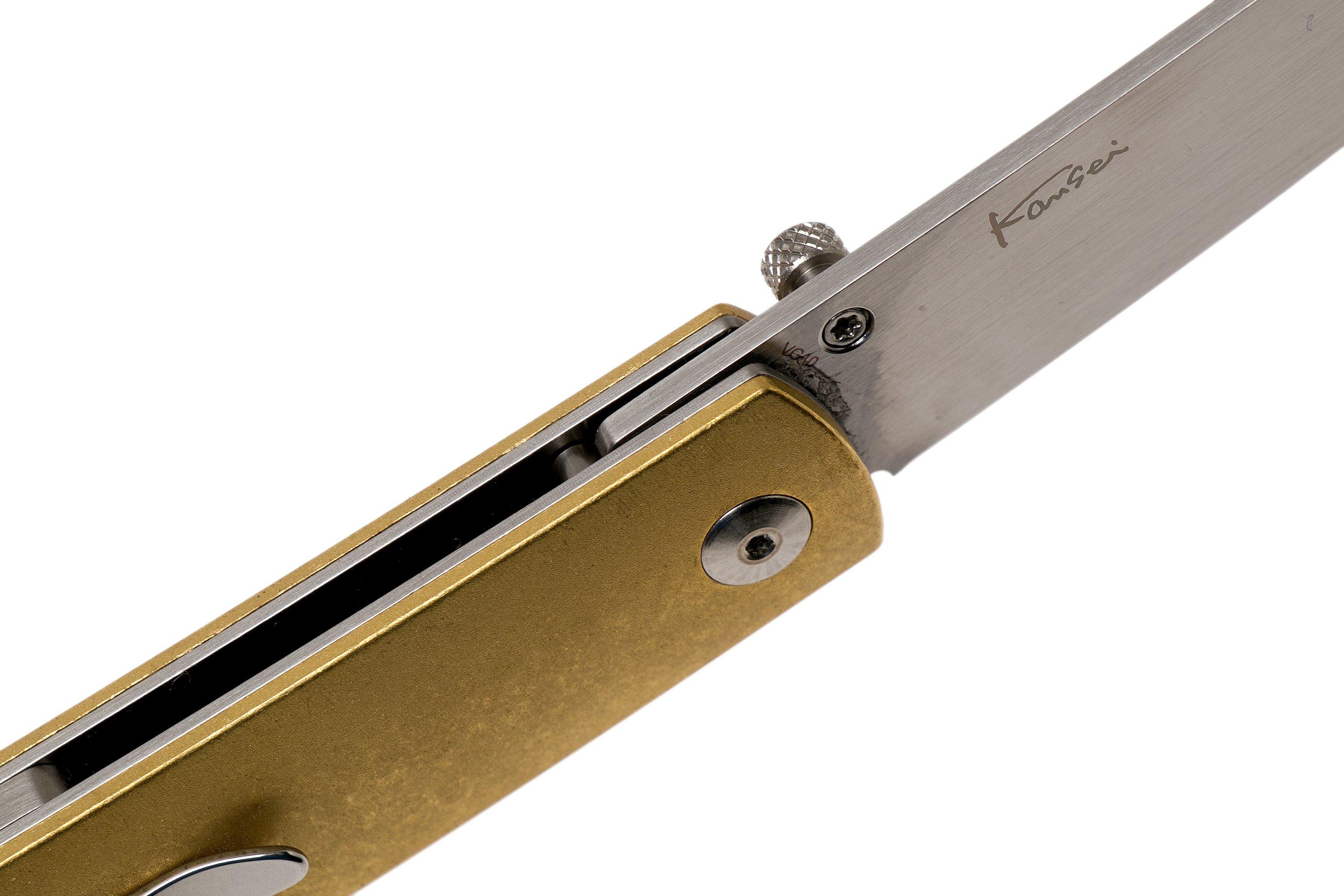 Boker Tenshi Brass 01BO328 - Kansei Matsuno EDC - VG-10 Reverse Tanto -  Brass Handle - Liner Lock