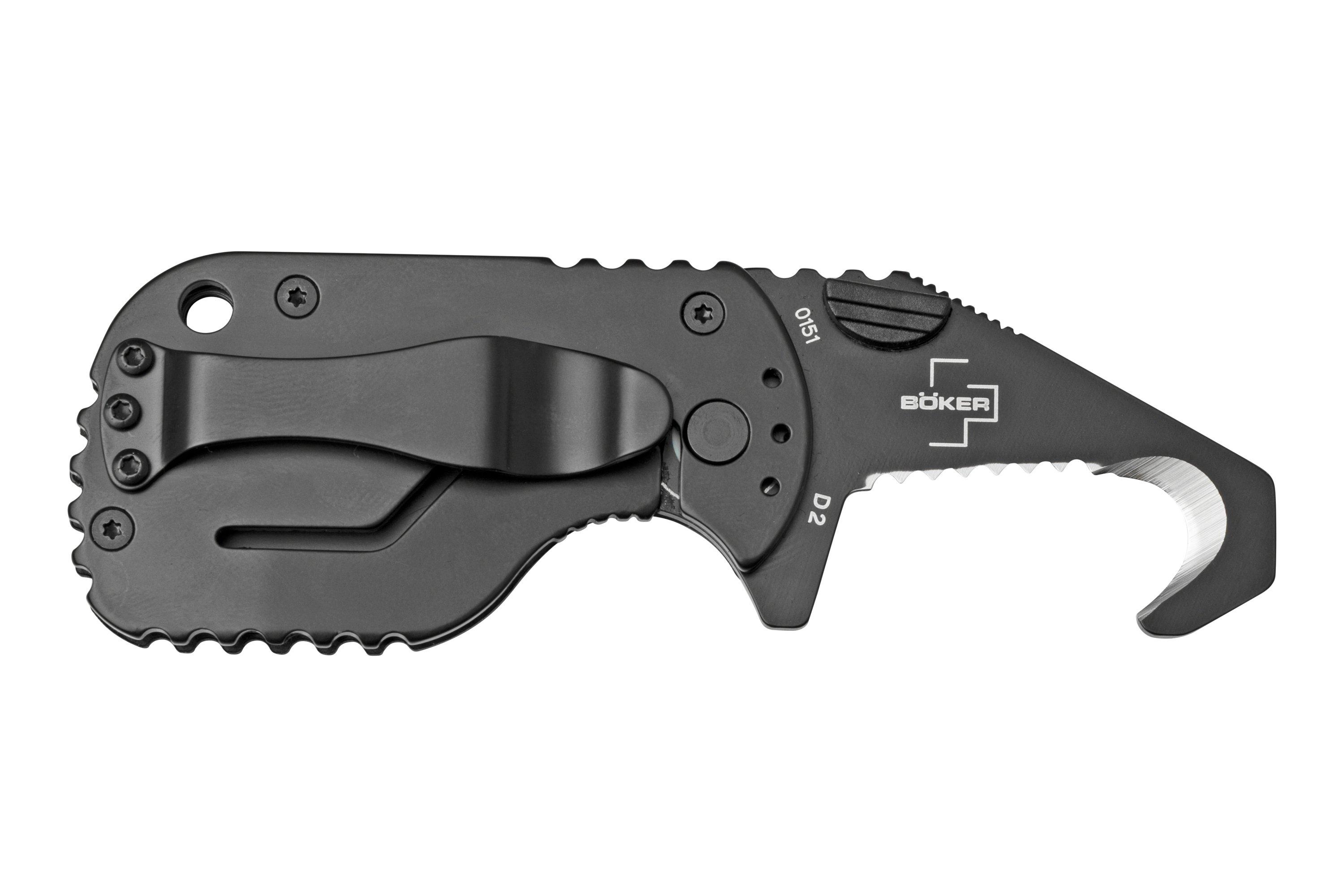 Boker Plus CLB Rescom 2.0 Folding Rescue Hook Knife 2.09 Black Blade,  Black Zytel Handles - KnifeCenter - 01BO527