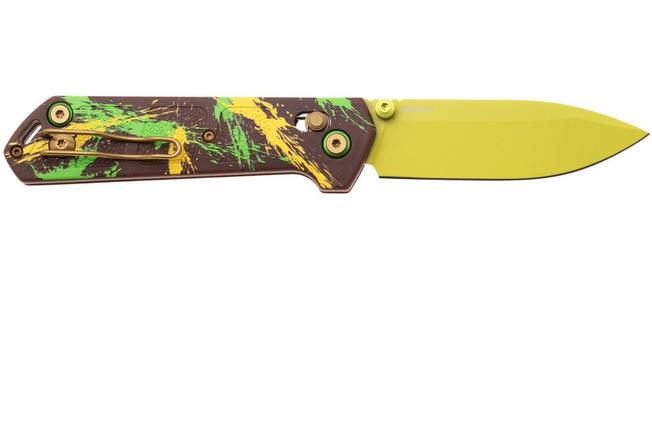 Afbeelding voor Böker Plus Kihon 2 Dubai Chocolate 01BP0038 Pistaccio Green D2, Brown Yellow Green GFN, zakmes, Lucas Burnley design