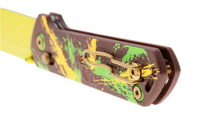 Afbeelding voor Böker Plus Kihon 2 Dubai Chocolate 01BP0038 Pistaccio Green D2, Brown Yellow Green GFN, zakmes, Lucas Burnley design