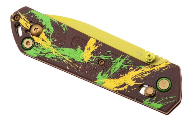 Afbeelding voor Böker Plus Kihon 2 Dubai Chocolate 01BP0038 Pistaccio Green D2, Brown Yellow Green GFN, zakmes, Lucas Burnley design