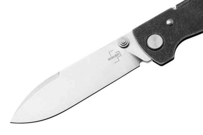 Afbeelding voor Böker Plus Atlas Backlock Droppoint TS, 01BP0064, Satin D2, Stonewashed Stainless Steel, zakmes