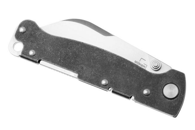 Afbeelding voor Böker Plus Atlas Backlock Sheepfoot TS, 01BP0066, Satin D2, Stonewashed Stainless Steel, zakmes