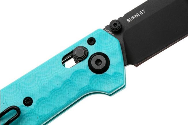 Afbeelding voor Böker Plus Dealer Knife 2026 01BP0094 Black Titanium Coated Nitro-V, Turquoise G10, Limited Edition zakmes, Lucas Burnley design