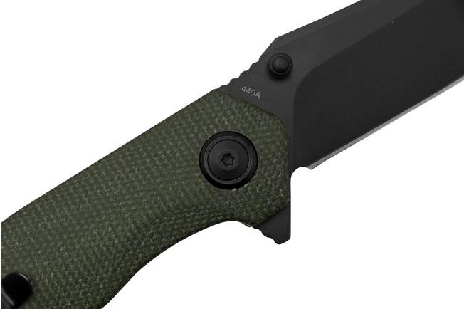 Boker Field Flipper Folding Knife Military Green Micarta Handle 440A Plain  Black Blade 01SC006