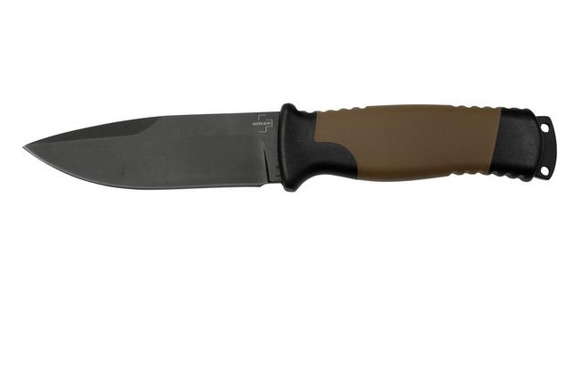 Boker Plus Desertman Fixed Blade Knife - 4.5 Black Titanium Coated Blade  Black and Tan Handle