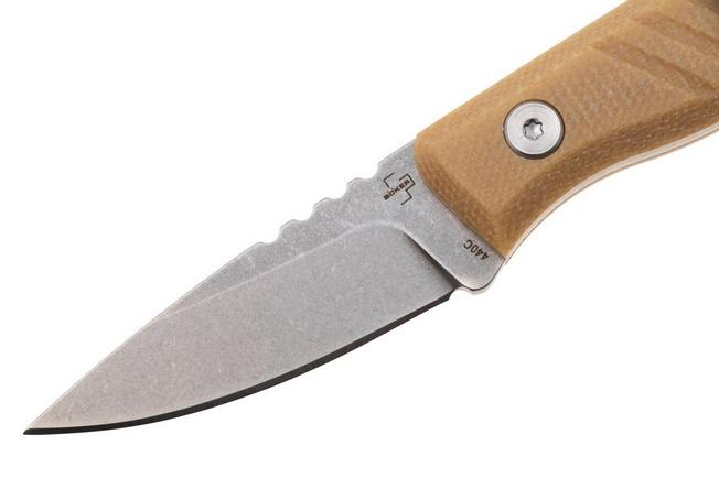 Afbeelding voor Böker Plus Five Point Nine 02BP0008 Stonewashed 440C, Brown Micarta, vaststaand mes