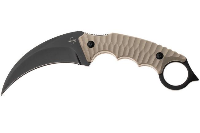 Image for Böker Plus Spike Karambit 02BP0010, Black 440A, Desert Tan G10, karambit fixed knife