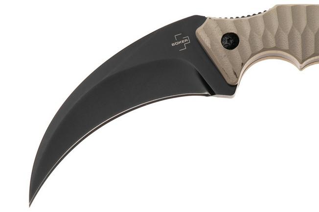 Image for Böker Plus Spike Karambit 02BP0010, Black 440A, Desert Tan G10, karambit fixed knife