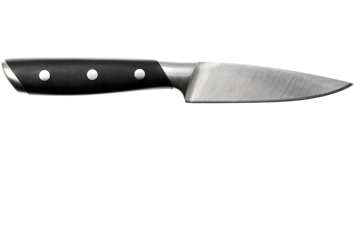 Rockingham Forge Schälmesser Sunrise – 9 Cm, Blauer Harzgriff, Rostfreier Damaszener Stahl