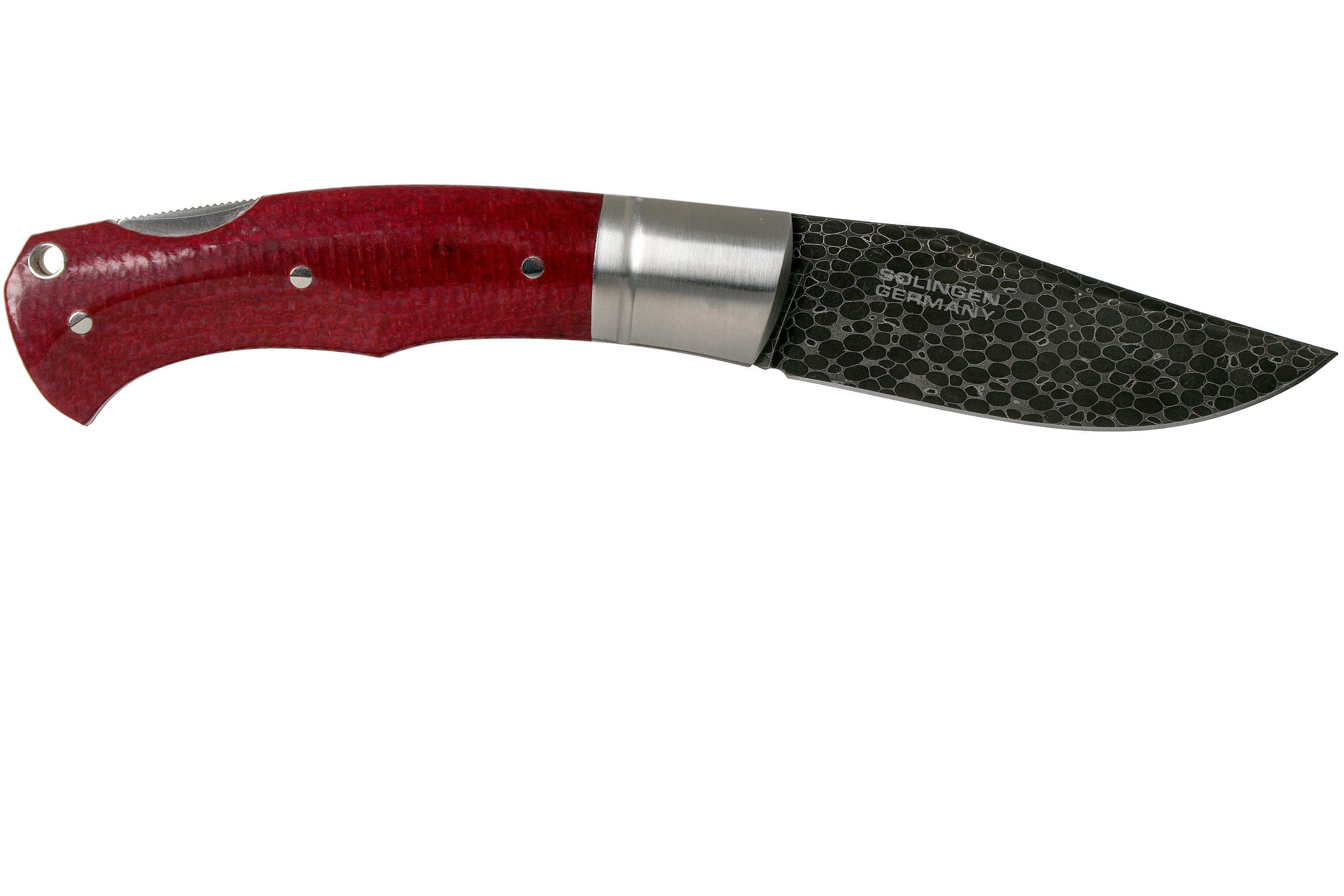 BOKER Boxer Damascus 111025DAM en acero damasco y micarta roja