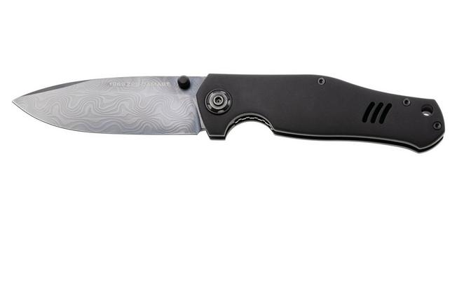 Afbeelding voor Böker 1969 Z28-Damast Shadow, 111110DAM, PVD Chad Nichols Damascus, Black Aluminum zakmes, Tommaso Rumici design