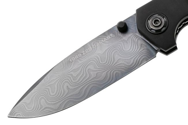 Afbeelding voor Böker 1969 Z28-Damast Shadow, 111110DAM, PVD Chad Nichols Damascus, Black Aluminum zakmes, Tommaso Rumici design