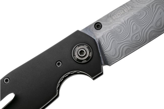 Afbeelding voor Böker 1969 Z28-Damast Shadow, 111110DAM, PVD Chad Nichols Damascus, Black Aluminum zakmes, Tommaso Rumici design