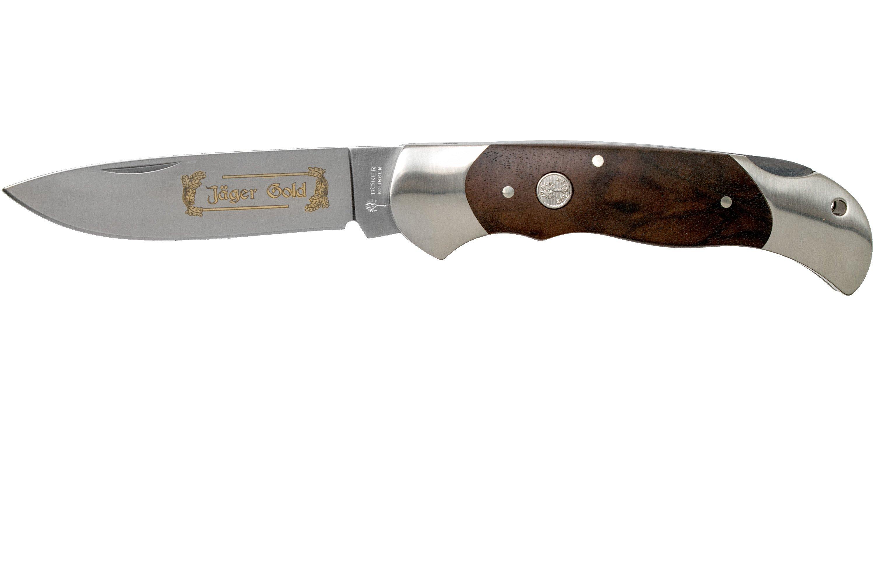 Böker Optima Jäger Gold 113026 pocket knife with leather belt sheath