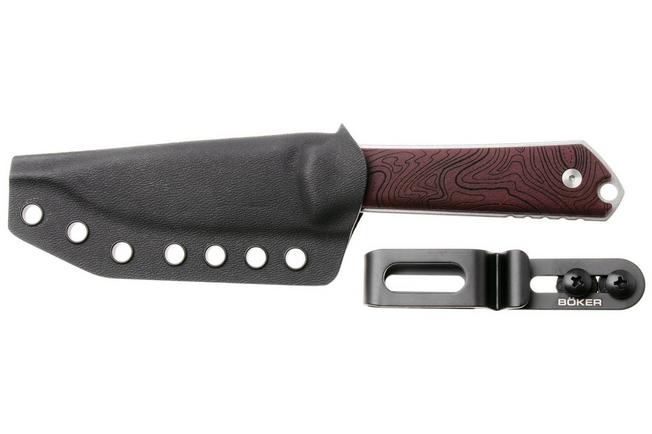 Afbeelding voor Böker Manufaktur Solingen Kiboku 120575 Satin RWL-34, Red Topo Richlite, vaststaand mes, Lucas Burnley design