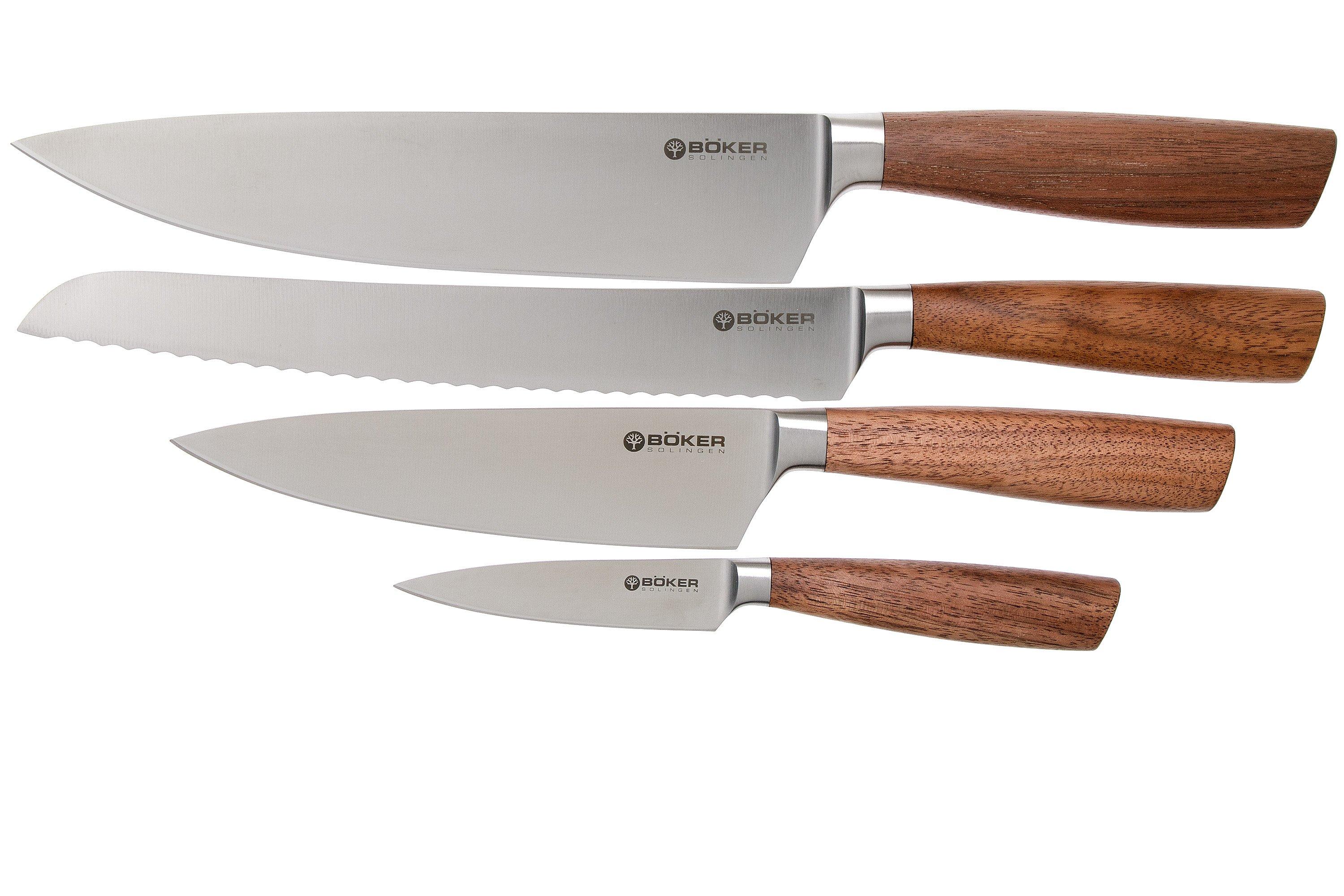 Boker Core Kitchen Knife Set, Walnut Wood