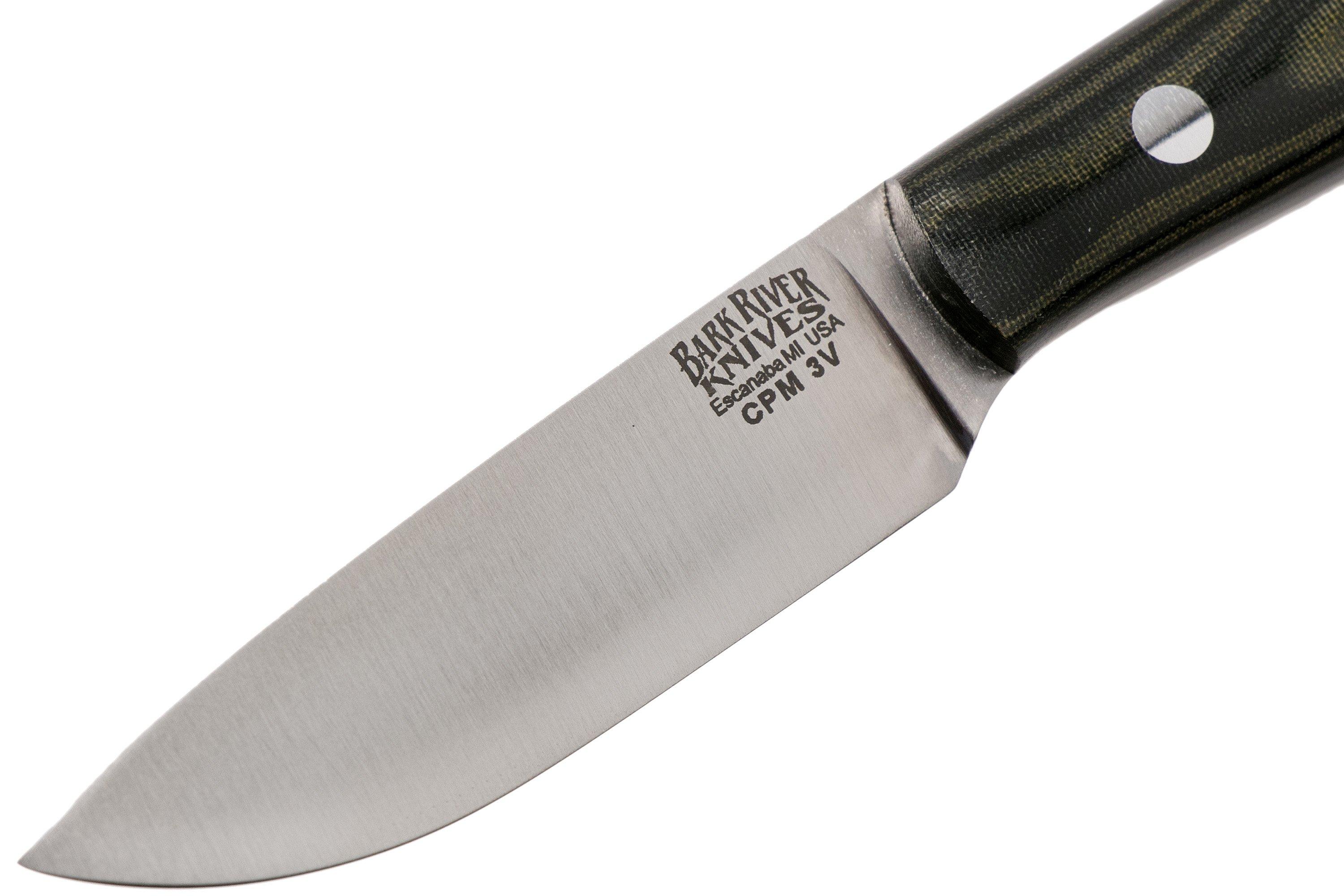 Bark River Little Creek CPM 3V Black Green Linen Micarta, fixed EDC