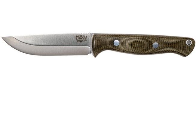 Bark River Gunny Scandi CPM 3V, Green Canvas Micarta, brown sheath