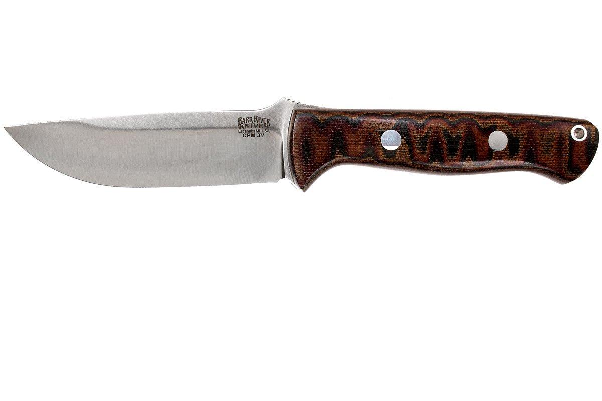 Bark River Bravo 1 CPM 3V, Burgundy Snakeskin Micarta, brown sheath ...