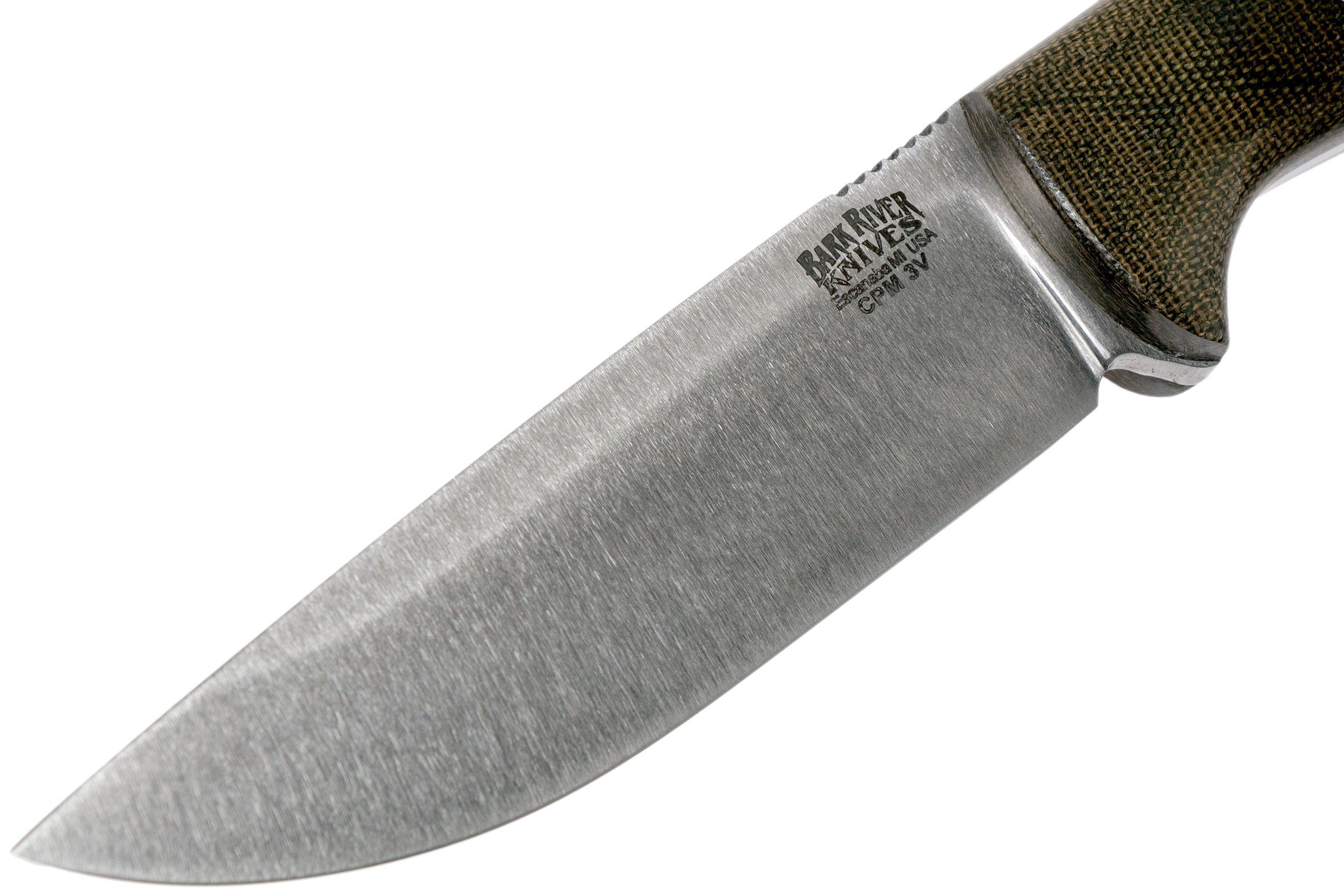 Bark River Bravo 1 LT CPM 3V Field Knife, Green Canvas Micarta ...