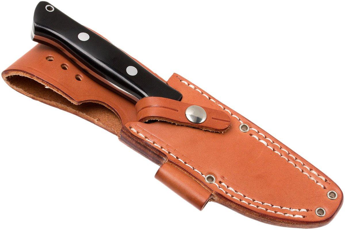 Bark River Bravo 1 LT Elmax, Black Canvas Micarta, brown sheath ...