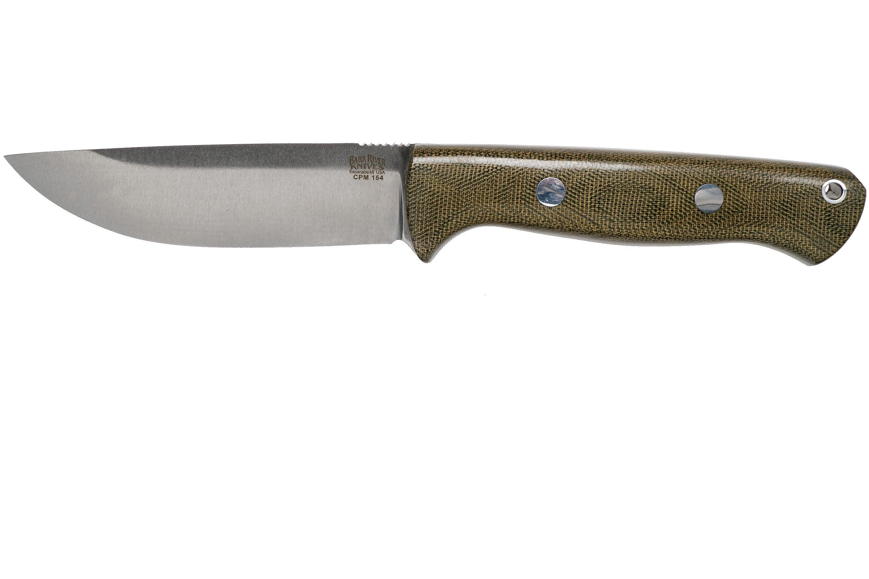 Bark River Bravo 1 CPM 154 Field Knife, Green Canvas Micarta 