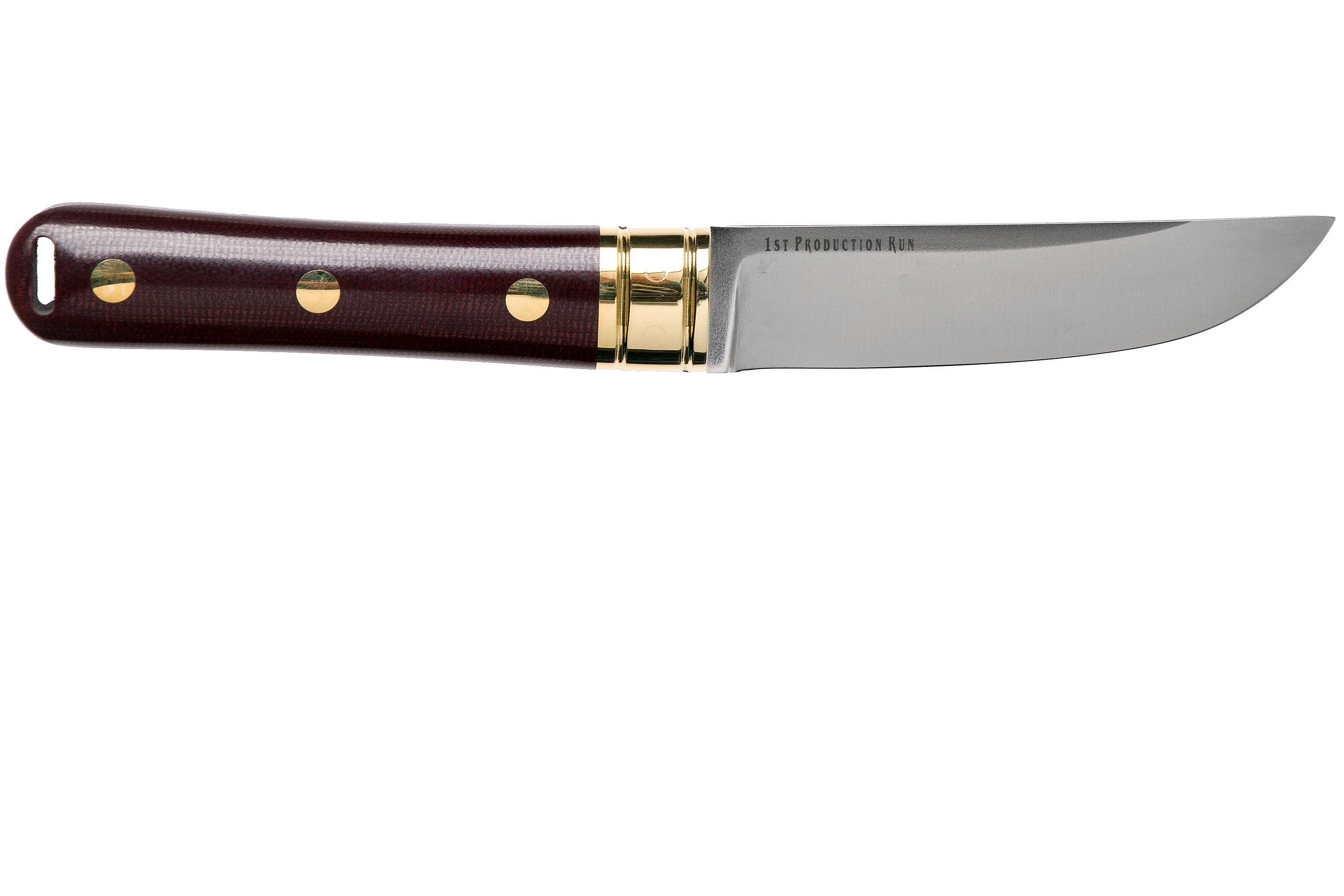 Bark River Kitsuné Tanto CPM 154, Burgundy Canvas Micarta fixed knife
