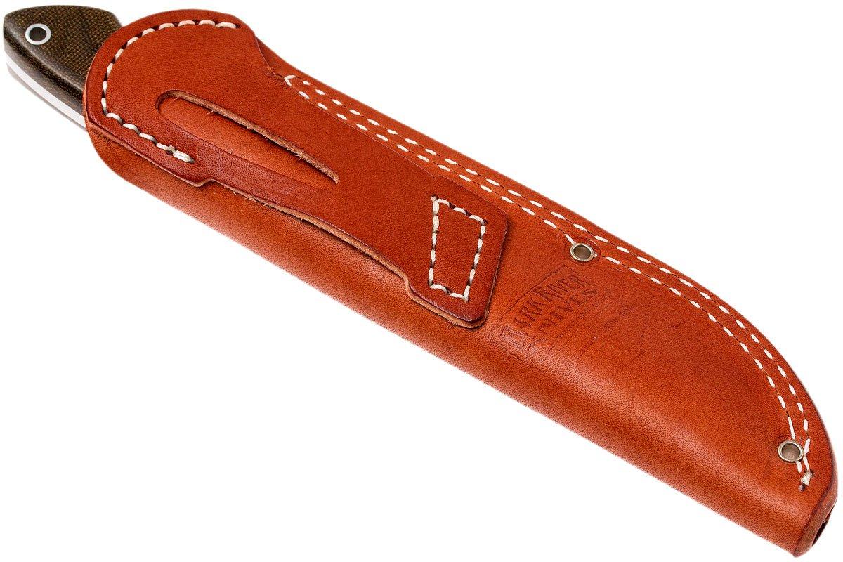 Bark River Kalahari Hunter A2, Green Canvas Micarta, brown sheath