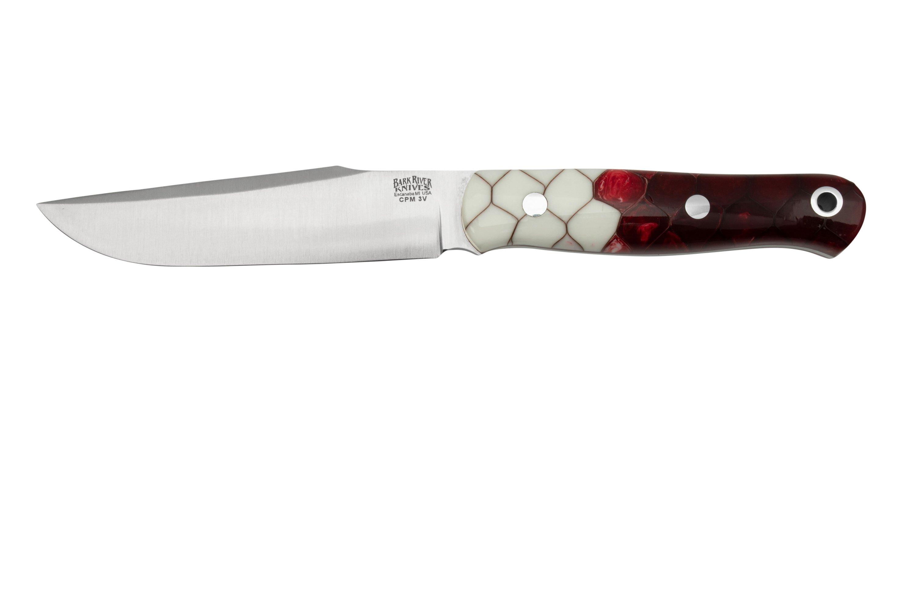 Bark River Ultra Lite Field Knife CPM 3V Ruby Frost Dragonscale Red Liner, bushcraft knife