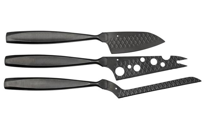 Cheese Knife Set Monaco+ Black with Leather Case, BOSKA Food Tools