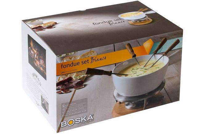 Life Collection Boska Holland 340029 Cheese Fondue Set 1 L White Porcelain Pot with Oak Wood Base 