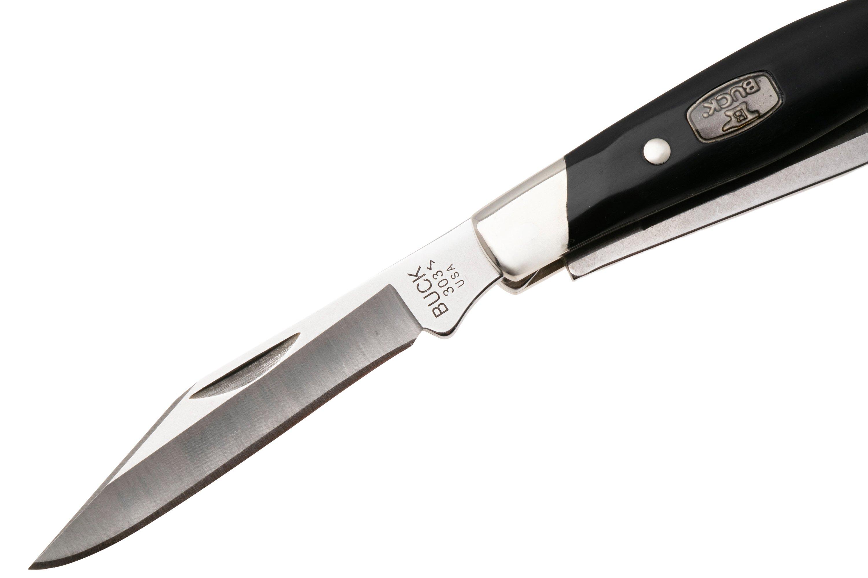 Buck Cadet 0303BKS1 Satin 420HC, Black Synthetic Nickel Silver ...