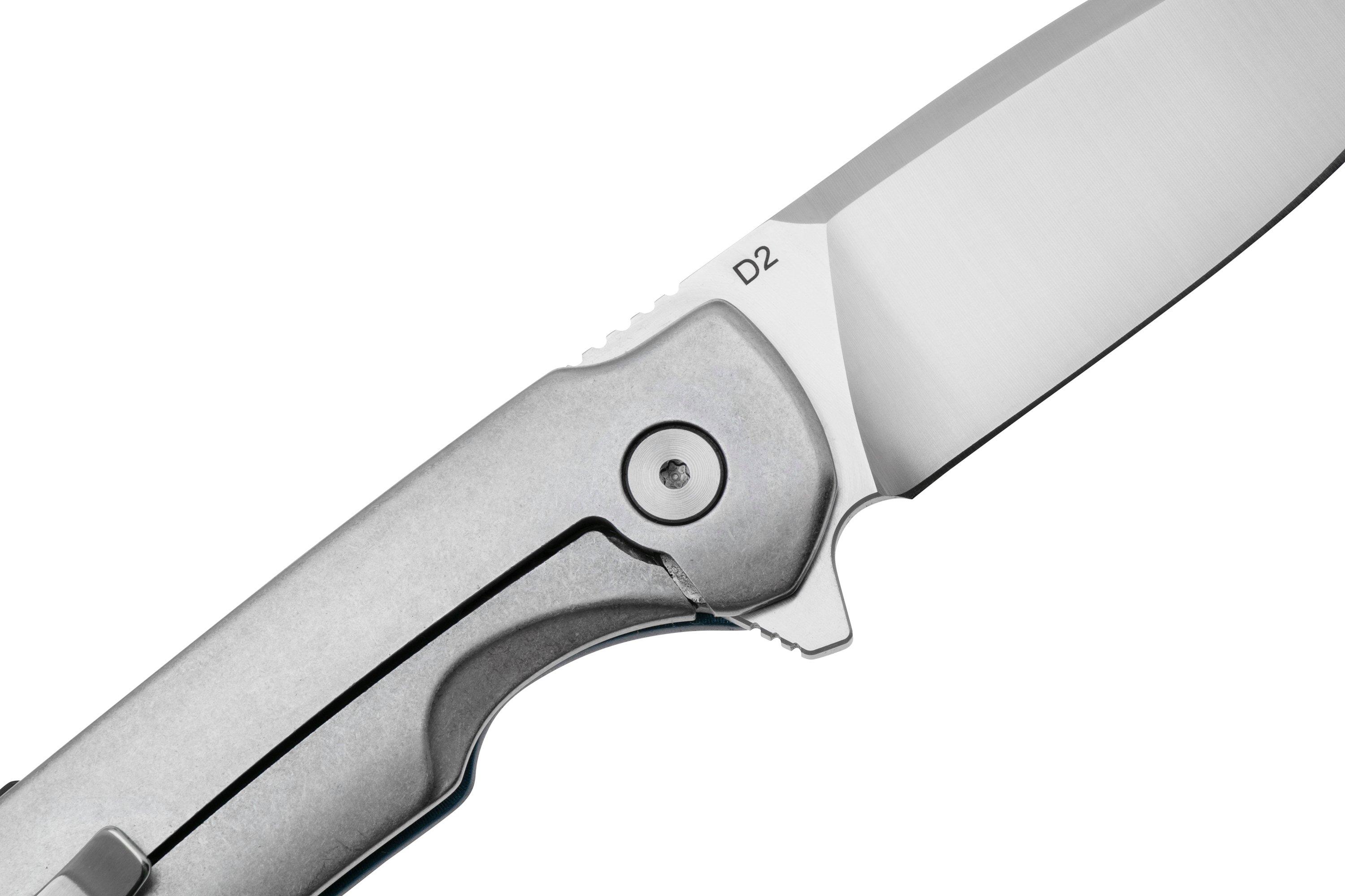 Buck Stinger 0714BLS Satin D2, Blue Aluminium Carbon Inlay, couteau de ...