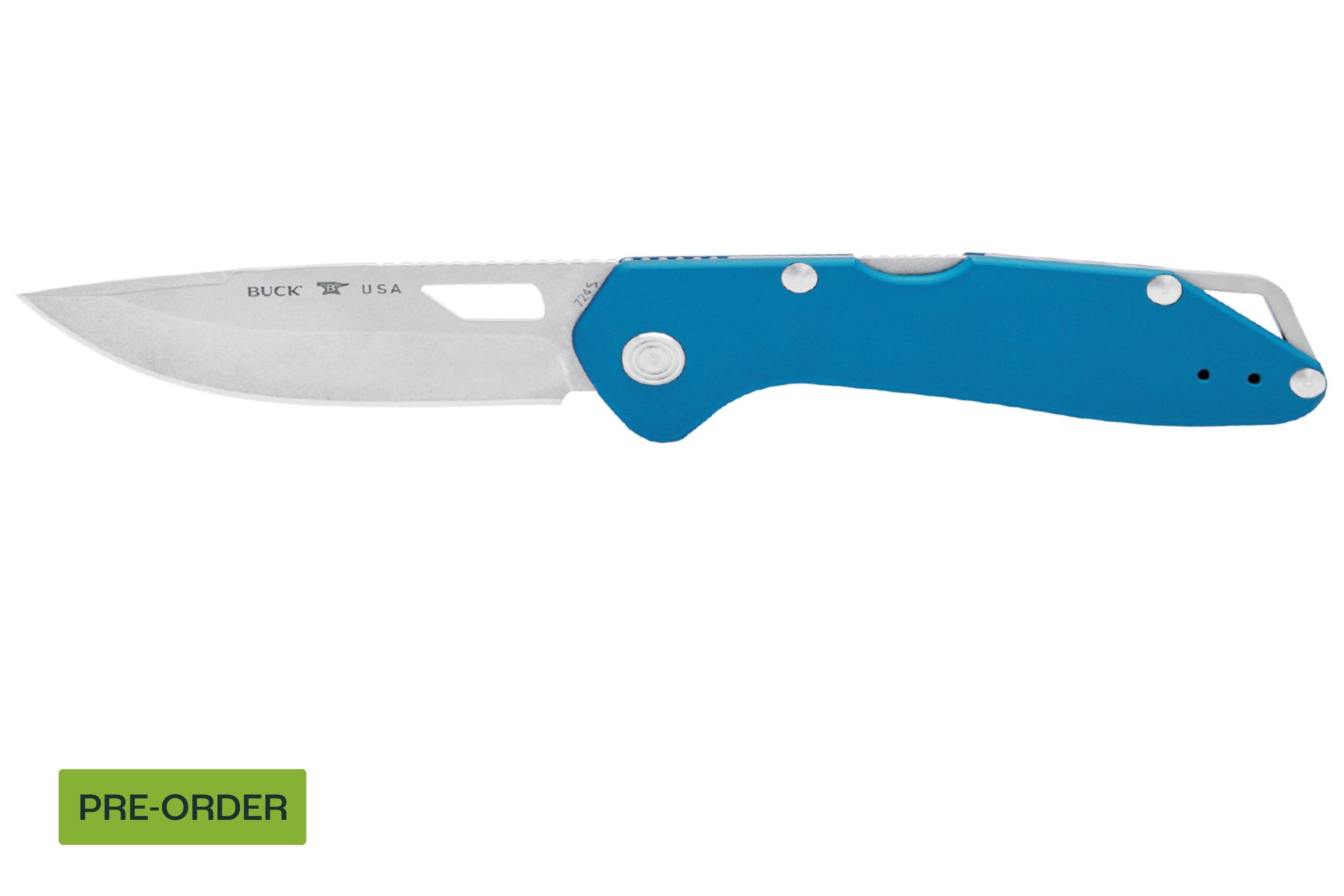 Buck 724 Mustang 0724BLS Bead Blasted 420HC, Blue Aluminum, pocket