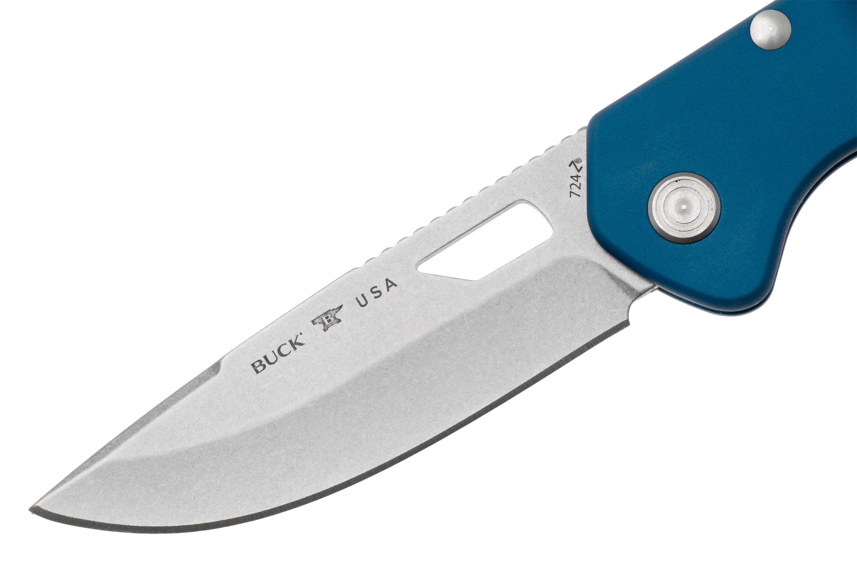 Buck 724 Mustang 0724BLS Bead Blasted 420HC, Blue Aluminum, pocket