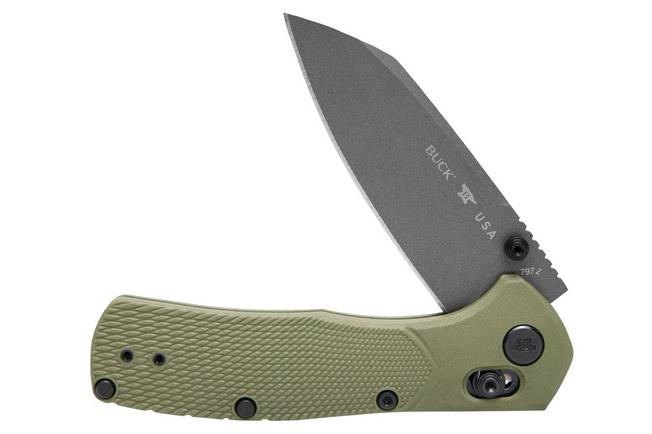 Image for Buck 797 Range Pro Ops 0797GRS1 Gray Cerakote 154CM, Green FRN, pocket knife