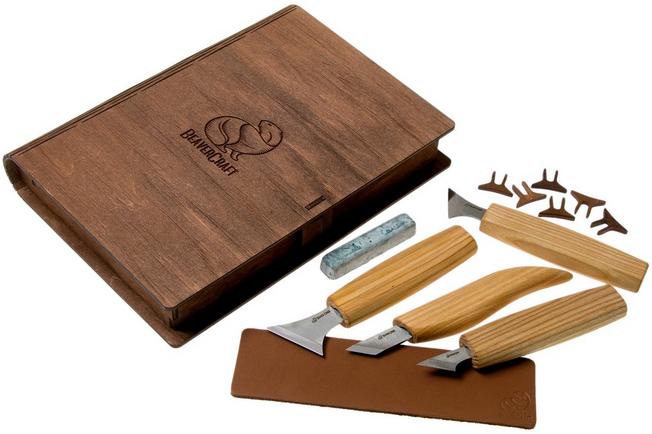 BeaverCraft Geometric Wood Carving Set S05 Book wood carving set with wooden  storage book